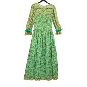 Vintage Handmade Lime Green Laced Maxi Dress Size Medium Regency Bridgerton